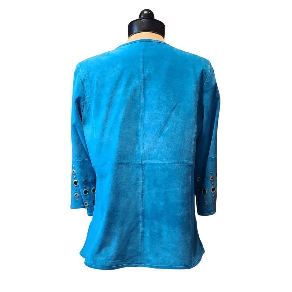 Linea Teal Leather Suede Jacket Small - Picture 3 of 7